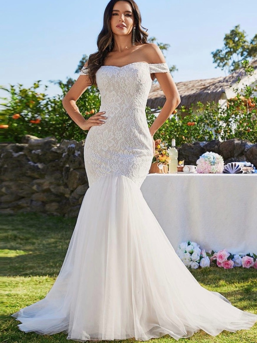 Bodycon Lace Off Shoulder Mermaid Wedding Dress by Ever-Pretty